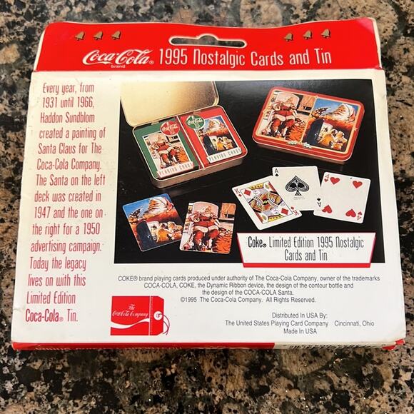 Two decks of Coca-Cola nostalgic playing cards in Coca-Cola tin 1995 NWOT - Picture 2 of 3